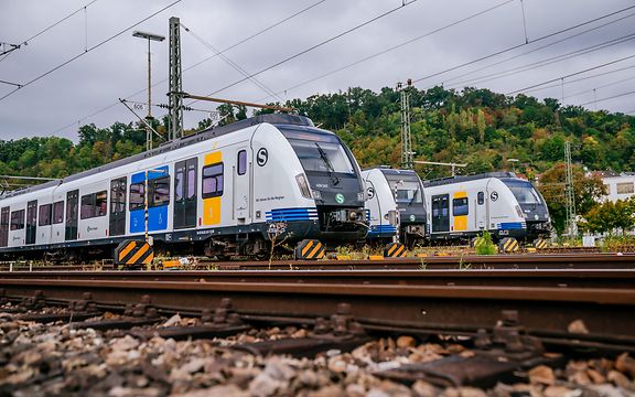 Drei S-Bahnen stehen nebeneinander.